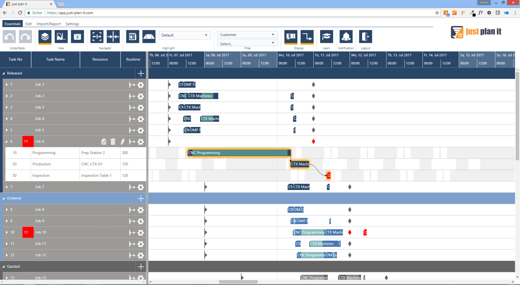 Production Planning Spreadsheet With Regard To Just Plan It  Visual Production Planning  Job Shop Scheduling