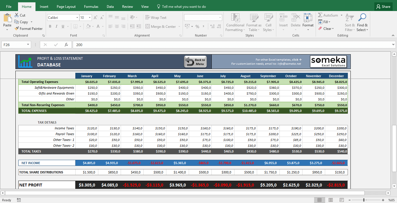 Profit And Loss Spreadsheet Example Throughout Profit And Loss Statement Template  Free Excel Spreadsheet