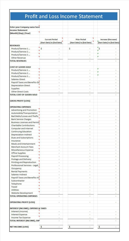 Profit And Loss Spreadsheet Regarding 35+ Profit And Loss Statement Templates  Forms