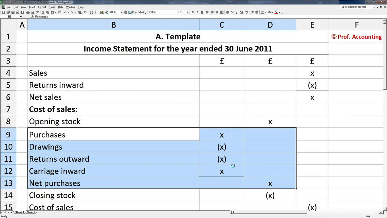 Profit And Loss Account Format In Excel Sheet Excel Templates