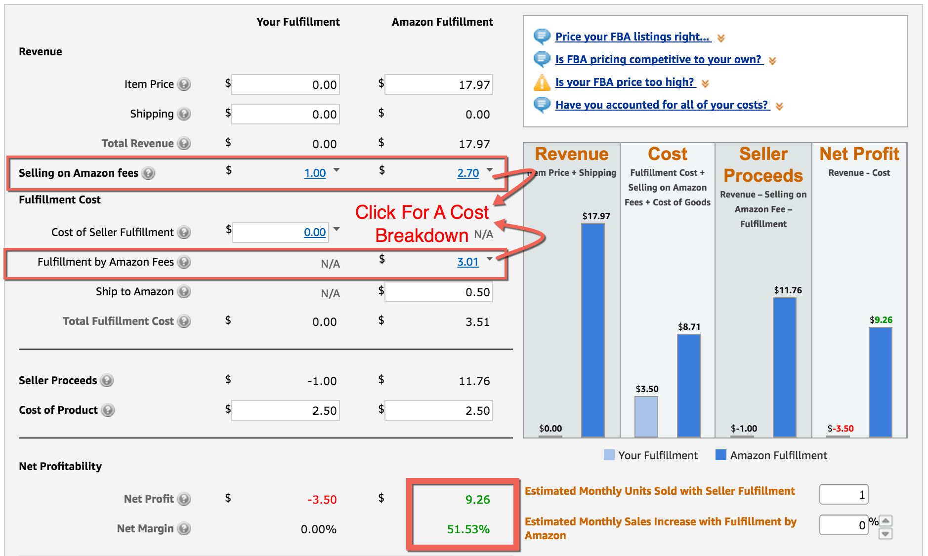 Profit Sharing Formula Spreadsheet inside Fba Calculator: Free Tool To Calculate Amazon Fees, Profit  Revenue