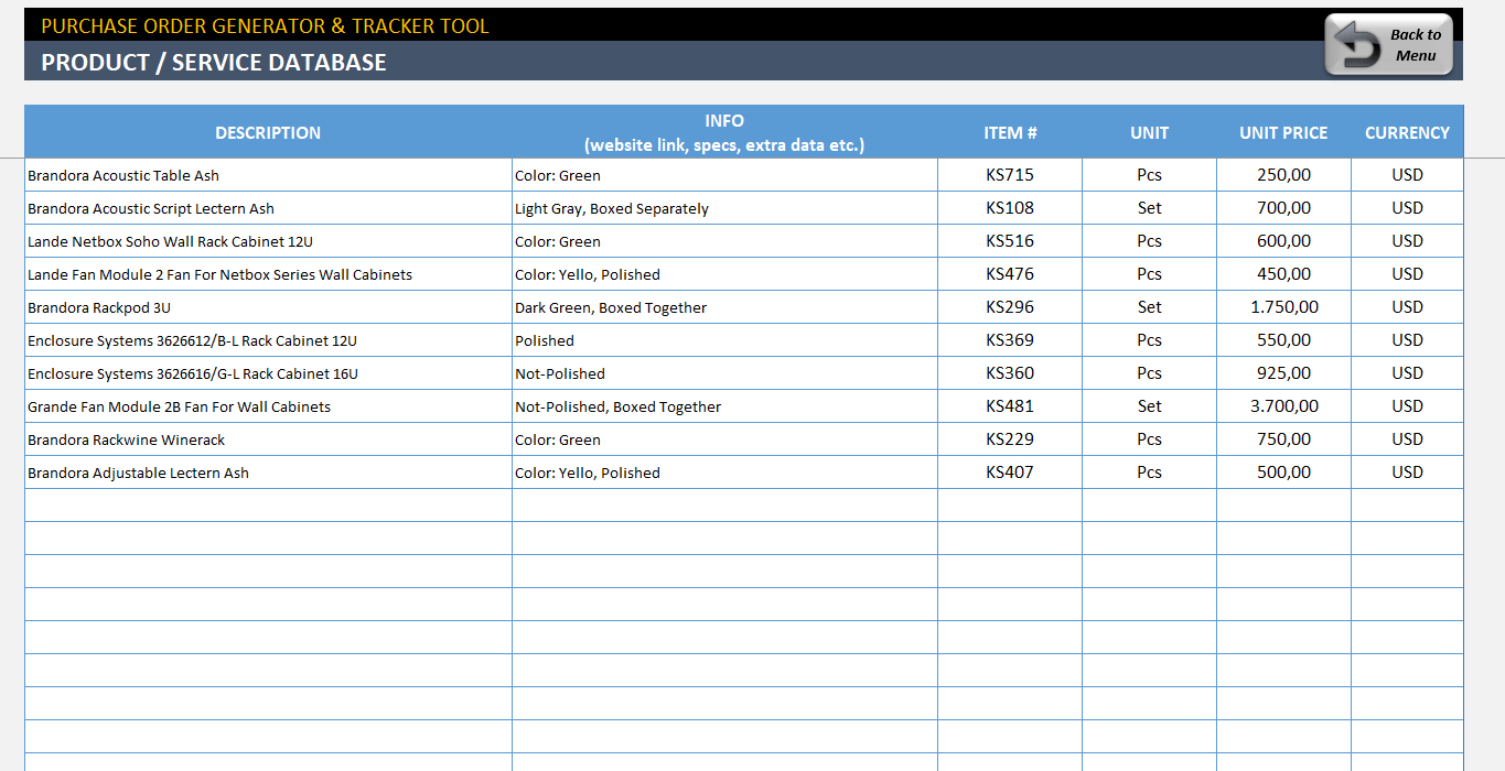 Purchase Order Tracking Excel Spreadsheet —