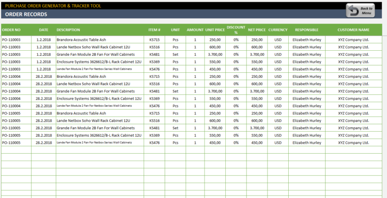 Purchase Order Tracking Spreadsheet db excel com