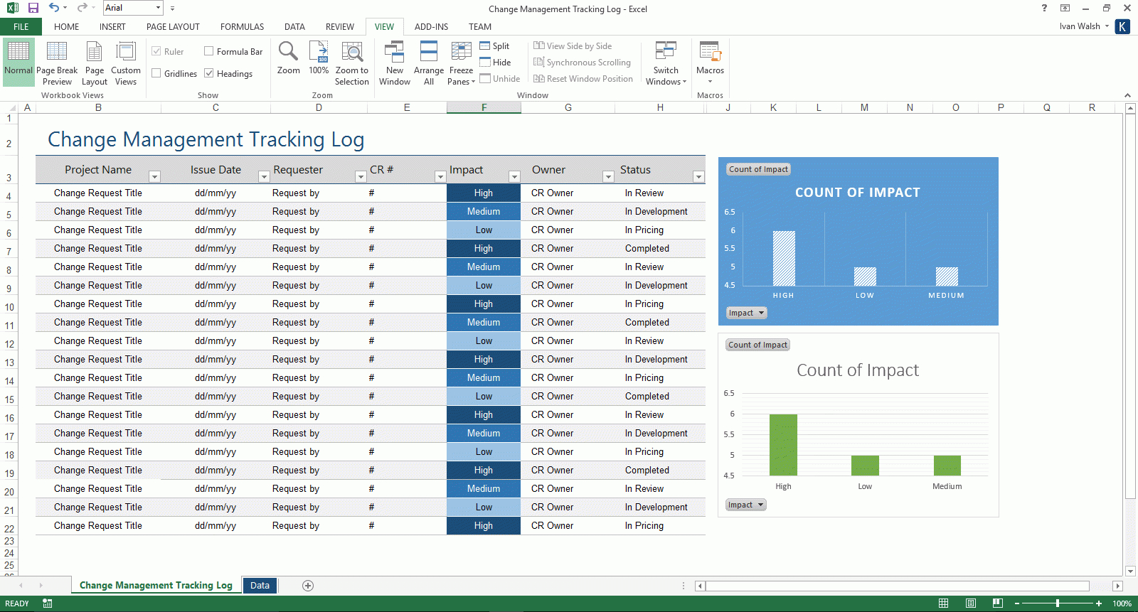 Quality Assurance Tracking Spreadsheet Throughout Change Management Log Template – Ms Excel – Software Testing