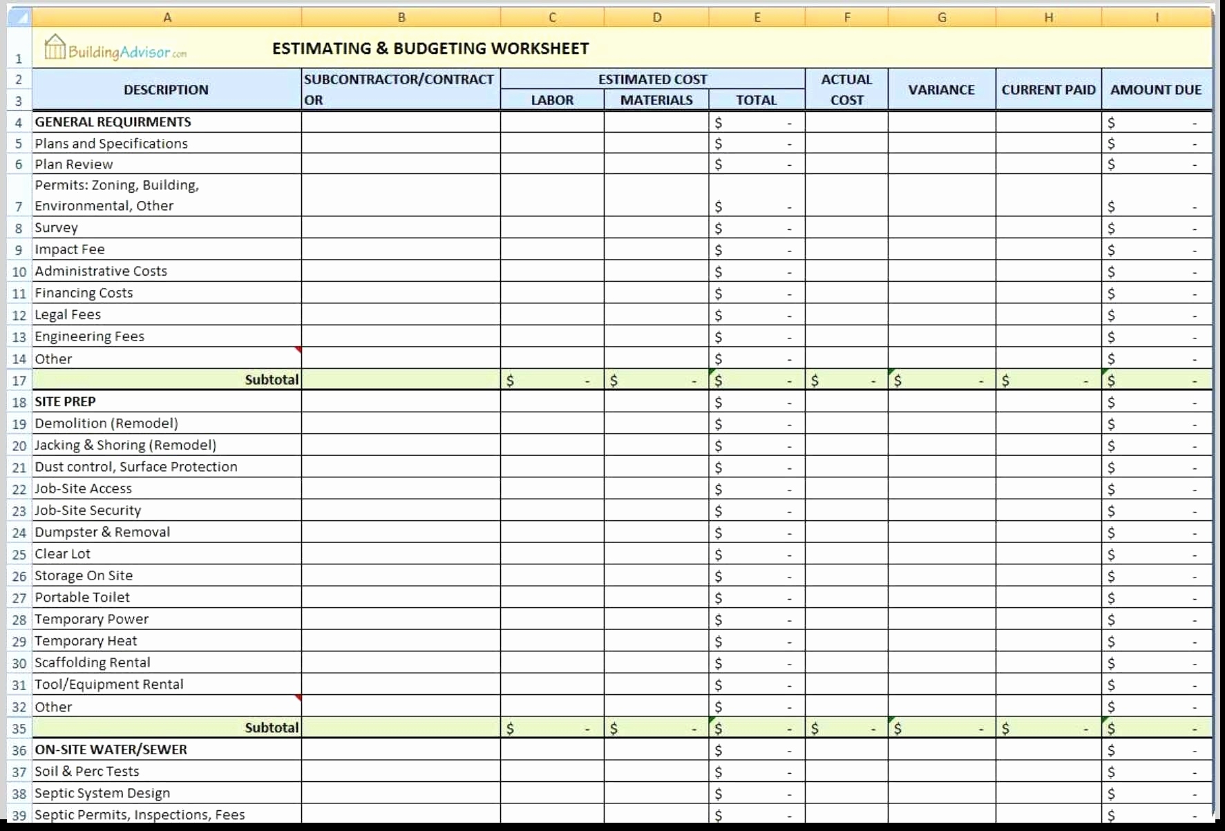 Quote Tracking Spreadsheet intended for Construction Cost Tracking