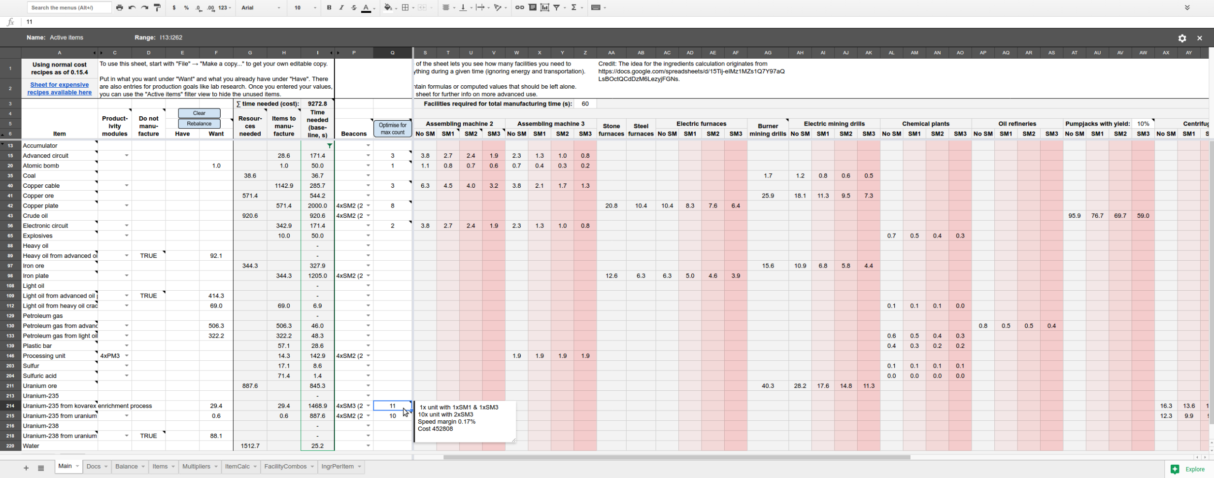 Raw Feeding Spreadsheet Inside Production Calculator Google Sheet [0.16]  Factorio Forums