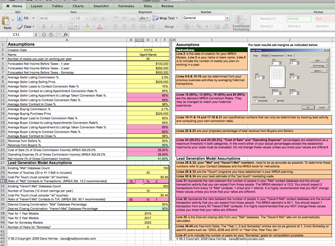 Real Estate Business Planning Spreadsheet With Regard To The Millionaire Real Estate Agent 4 Models Spreadsheet  Keller