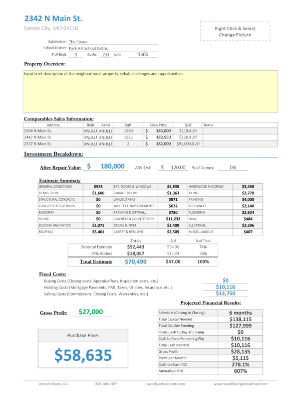 Real Estate Flipping Excel Spreadsheet Spreadsheet Downloa real estate ...