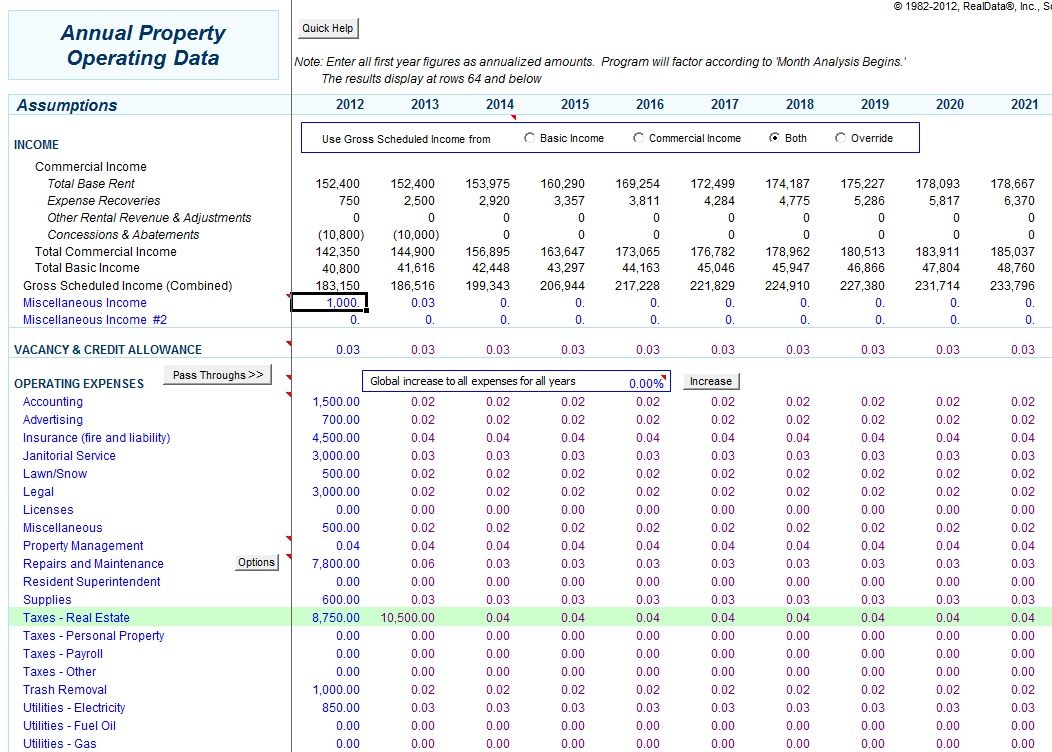 Realdata's Pro Spreadsheet Regarding Real Estate Investment Analysis, Professional Editionrealdata