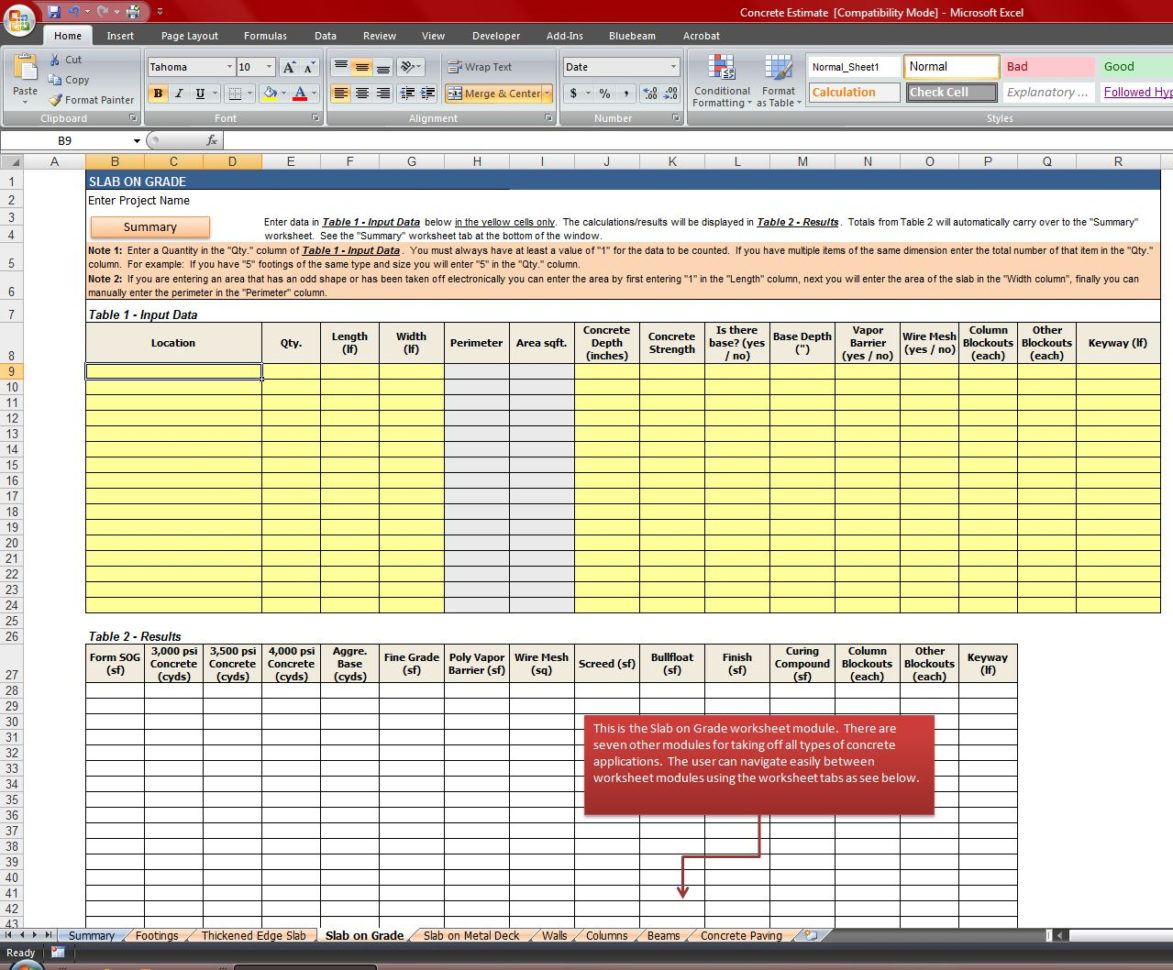 Rebar Estimate Excel Spreadsheet —