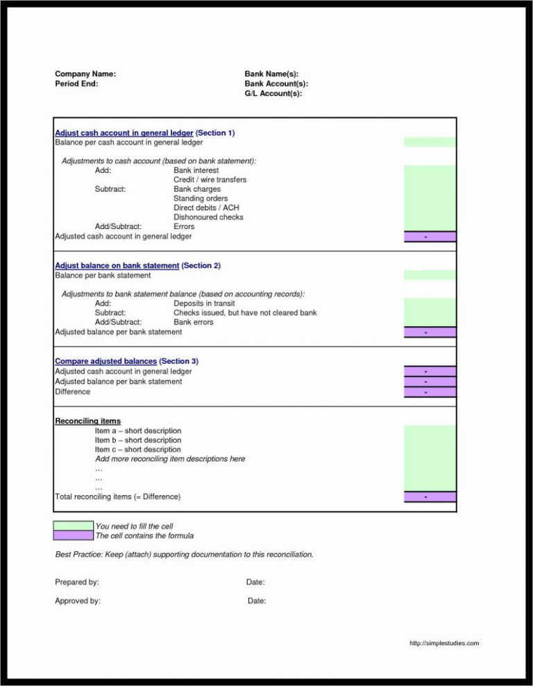 Reconciliation Excel Spreadsheet In Balance Sheet Account