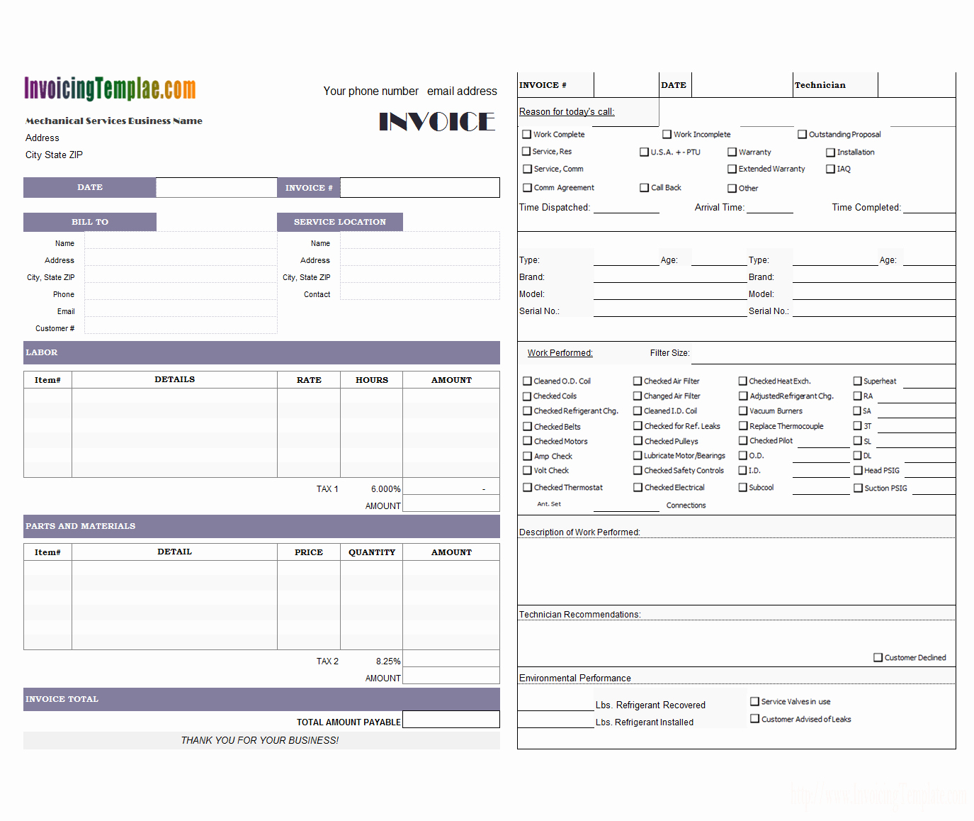 Refrigerant Tracking Spreadsheet In Hvac Service Order Invoice Template Spreadsheet Free Forms