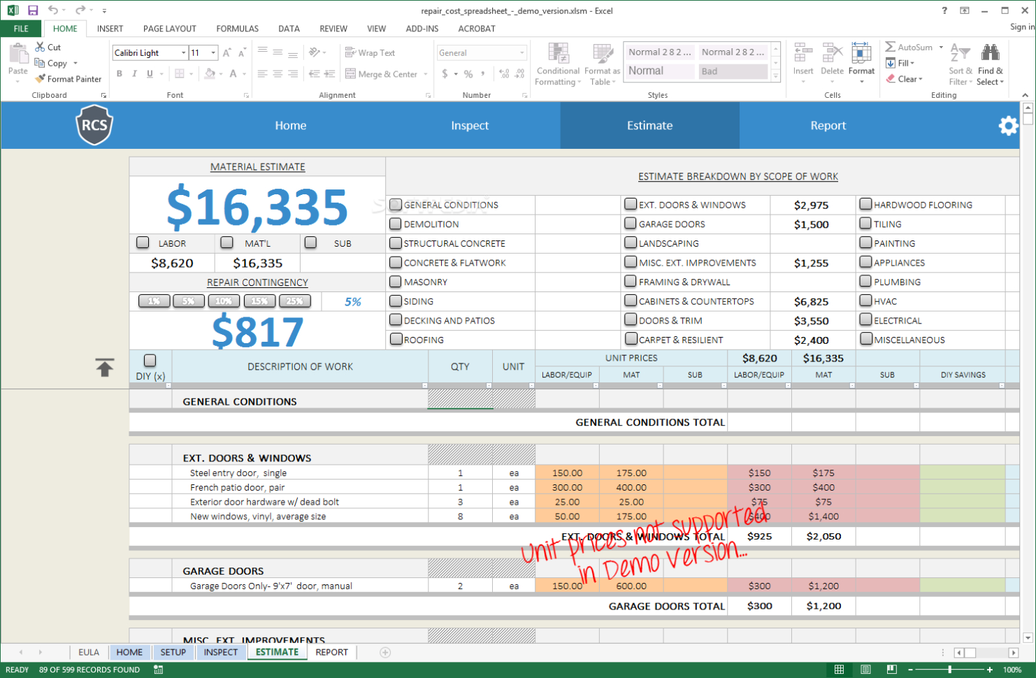 Remodel Spreadsheet In Download Remodel Cost Spreadsheet