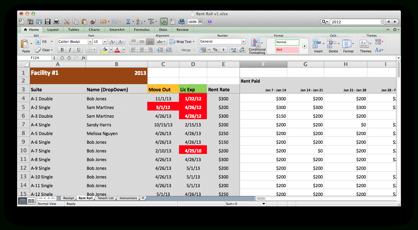 Rent Roll Excel Spreadsheet Regarding Rent Roll  Excel Models