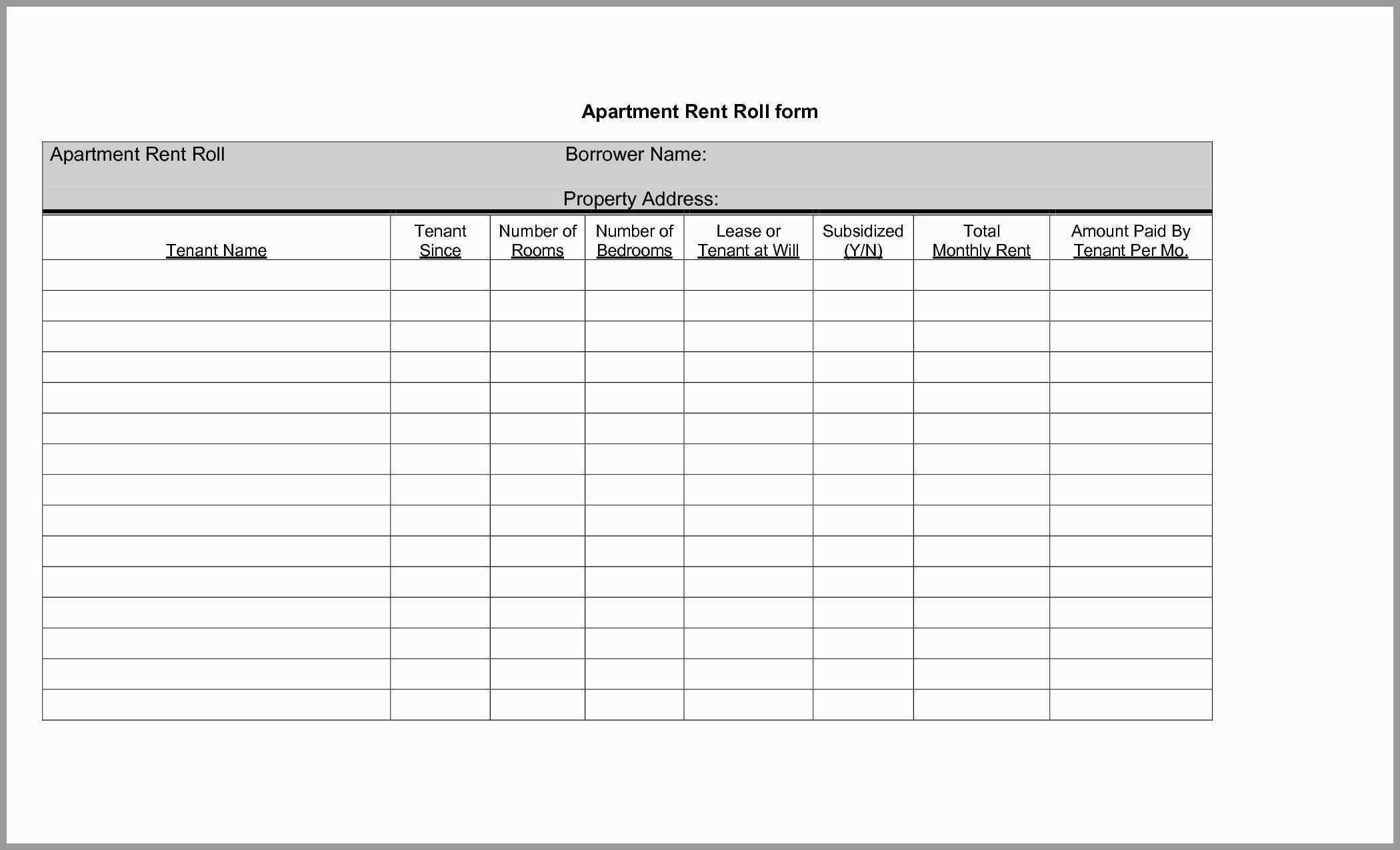 Free Printable Rent Roll Form Printable Forms Free Online