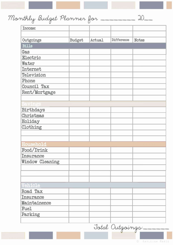 personal budget spreadsheet