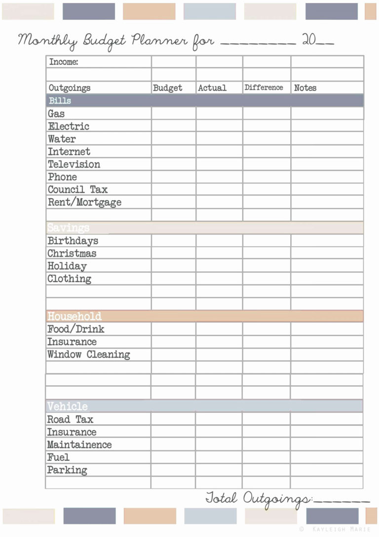 budget planning worksheets printable