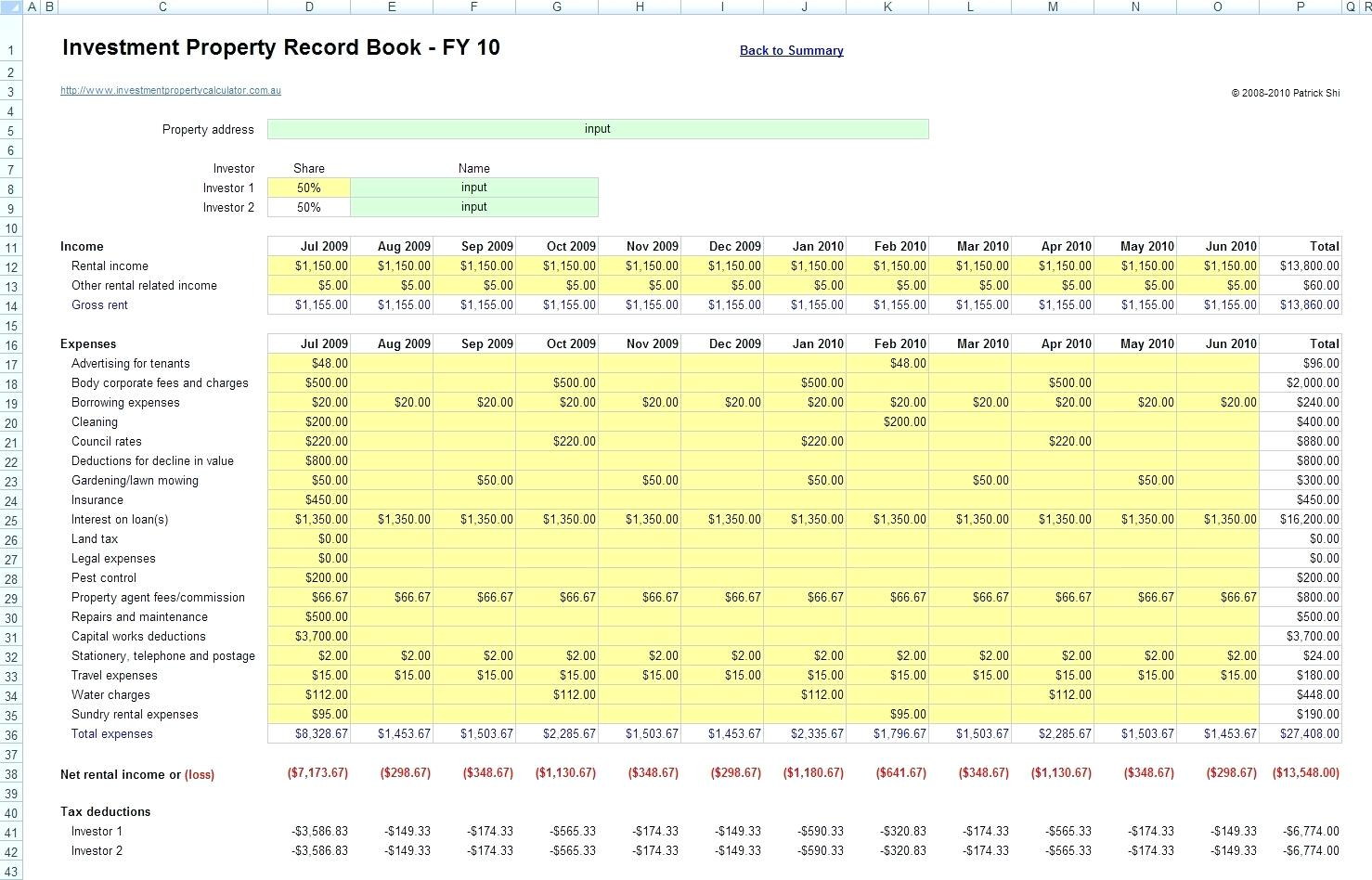 Rental Property Business Plan Template Excel