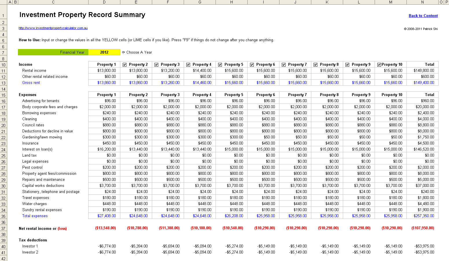 Rental Property Monthly Spreadsheet Db excel