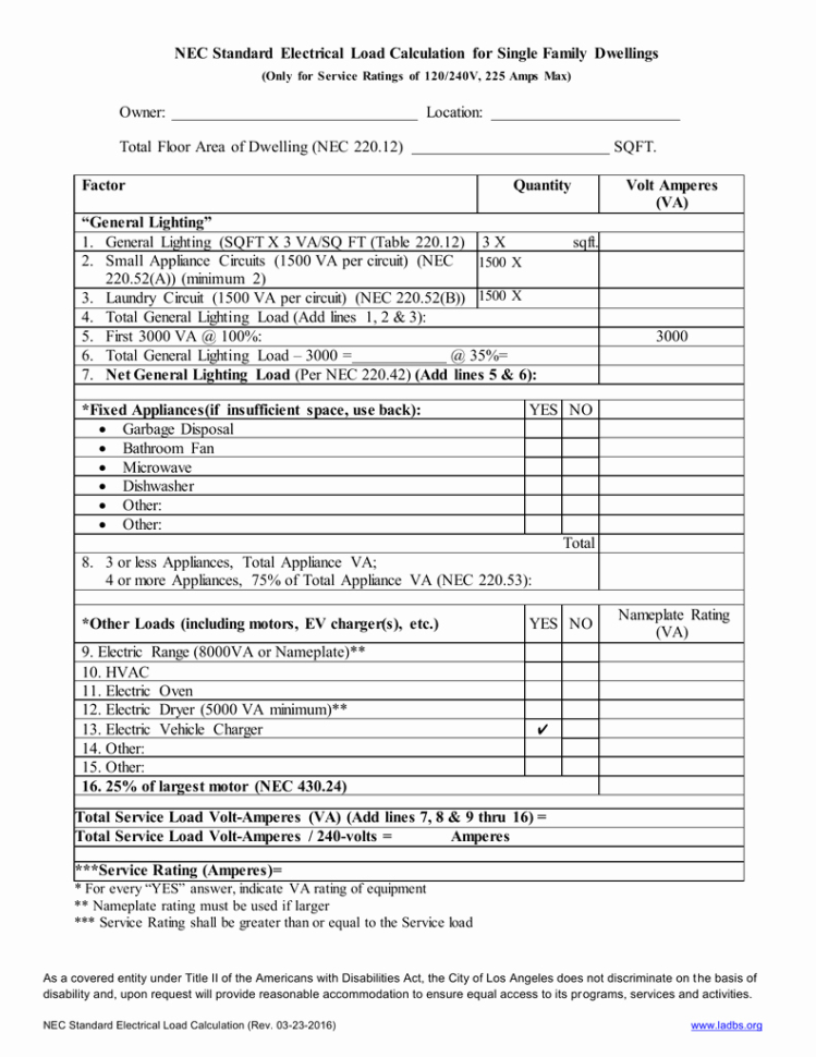 Commercial Electrical Load Calculation Worksheet Excel