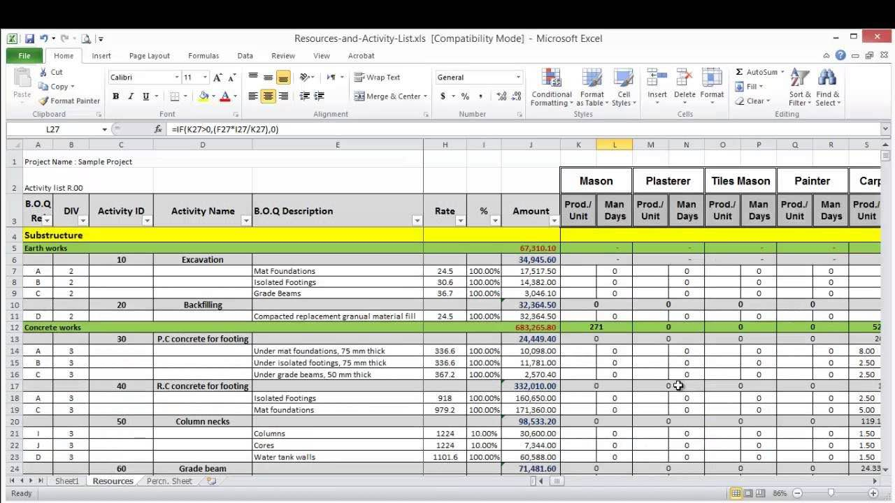 Resource Allocation Spreadsheet Template — Db 4516