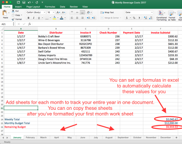 Restaurant Cost Of Goods Sold Spreadsheet Within How To Take Bar 