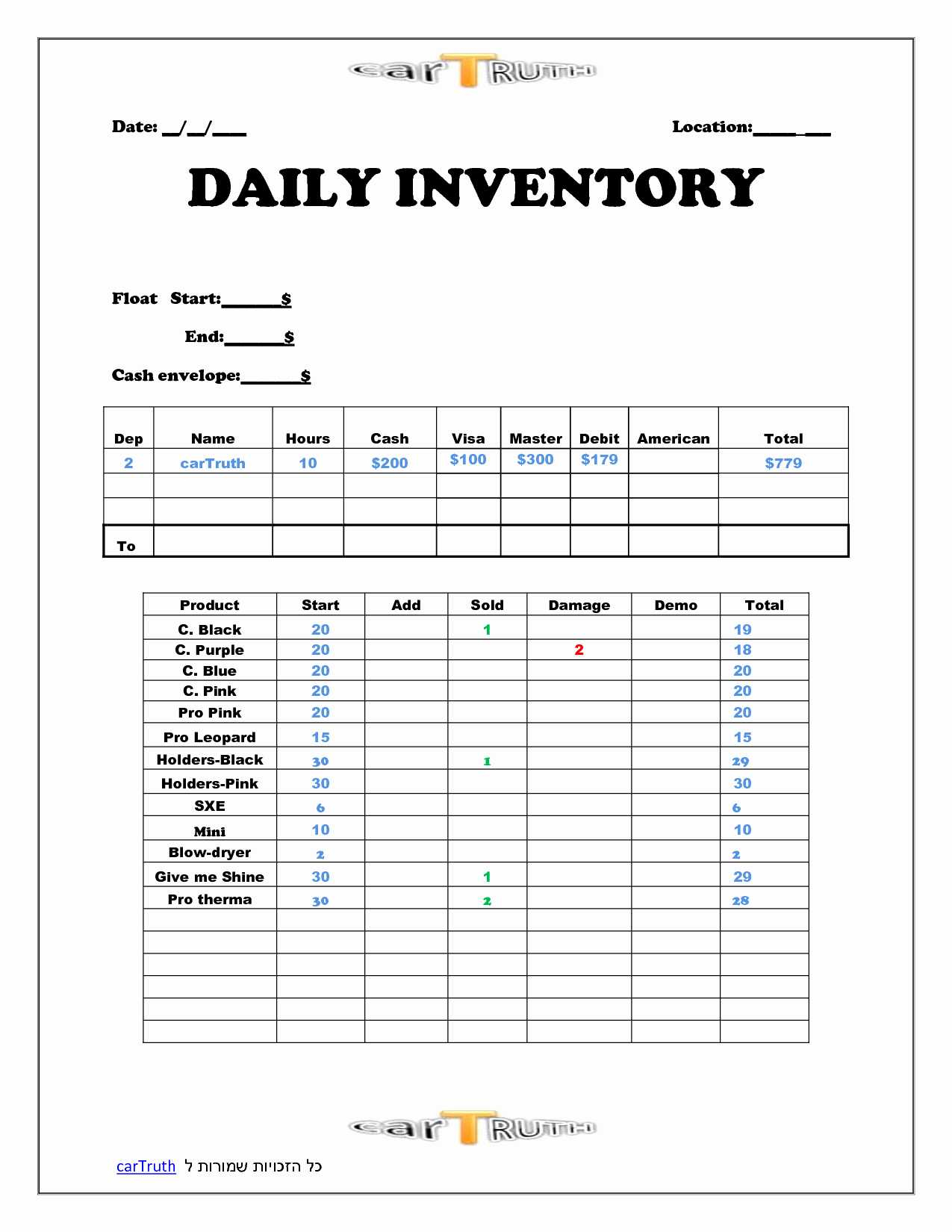 Restaurant Daily Sales Spreadsheet Free with Daily Sales Report