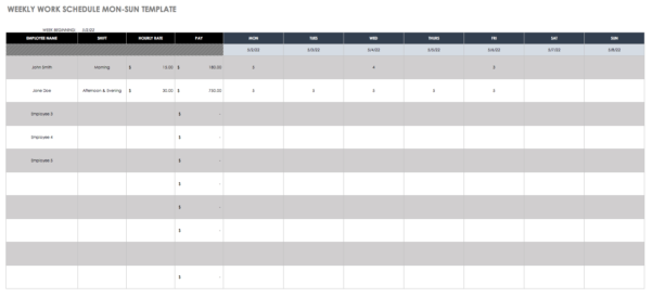 Roster Spreadsheet with regard to Free Work Schedule Templates For Word ...