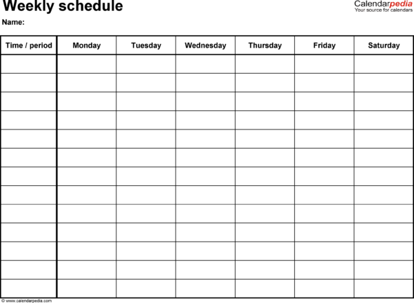 Rota Spreadsheet Template with Free Weekly Schedule Templates For Excel ...