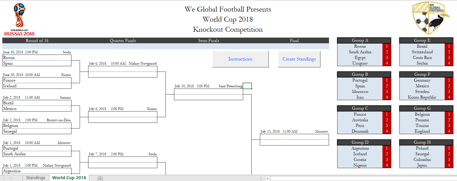 Round Robin Excel Spreadsheet Download With Regard To World Cup 2018 Office Pool  Excel Spreadsheets!  We Global Football