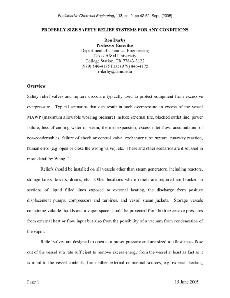 Rupture Disc Sizing Spreadsheet Within Pdf Size Safetyrelief Valves For Any Conditions