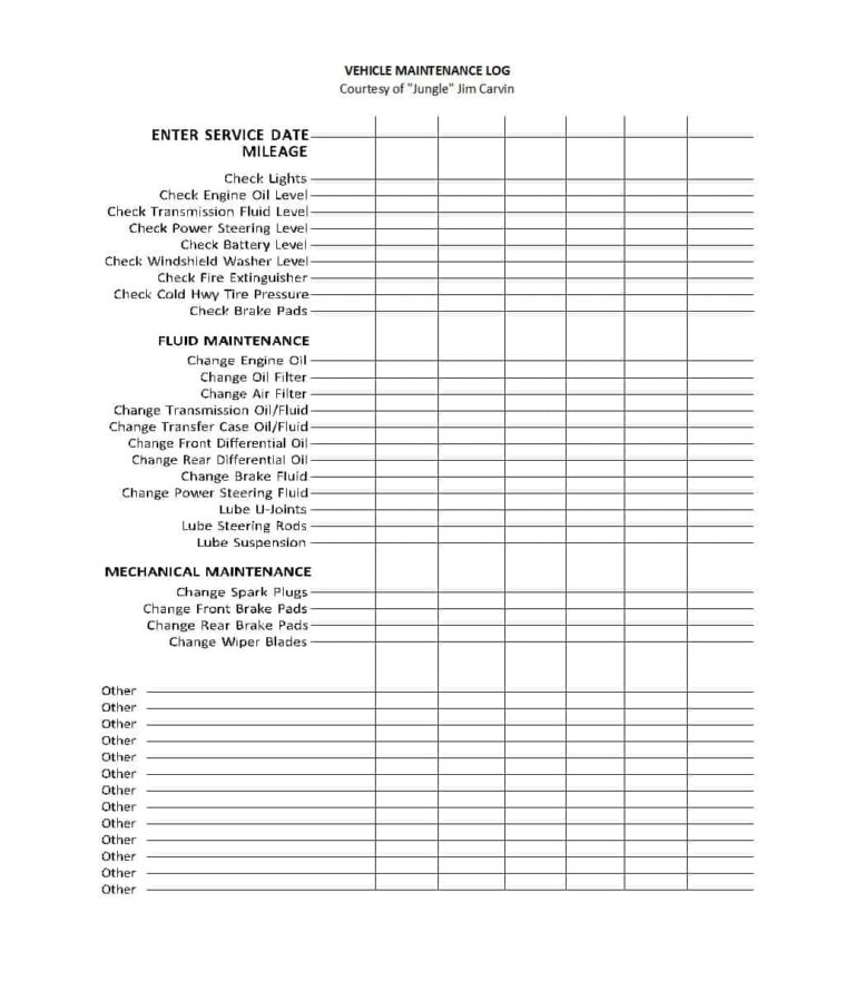 Rv Maintenance Spreadsheet Within 40 Printable Vehicle Maintenance Log ...