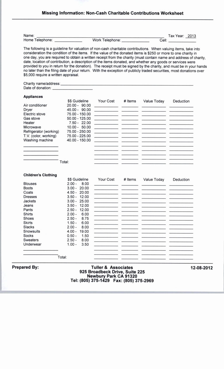 Salvation Army Donation Value Spreadsheet inside Salvation Army ...