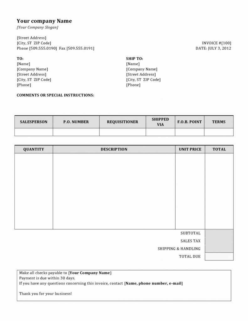 Sample Invoice Spreadsheet In Contractor Invoices Templates Invoice Template Word Free