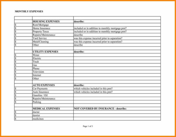 monthly expenses form
