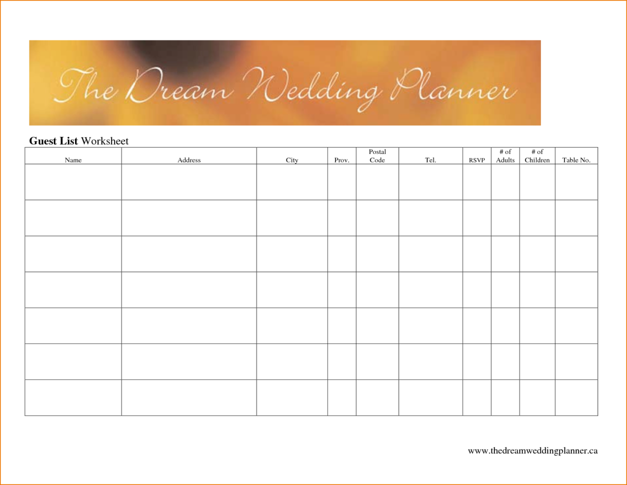 Sample Wedding Guest List Spreadsheet Throughout Wedding Guest List Worksheet  Kasare.annafora.co