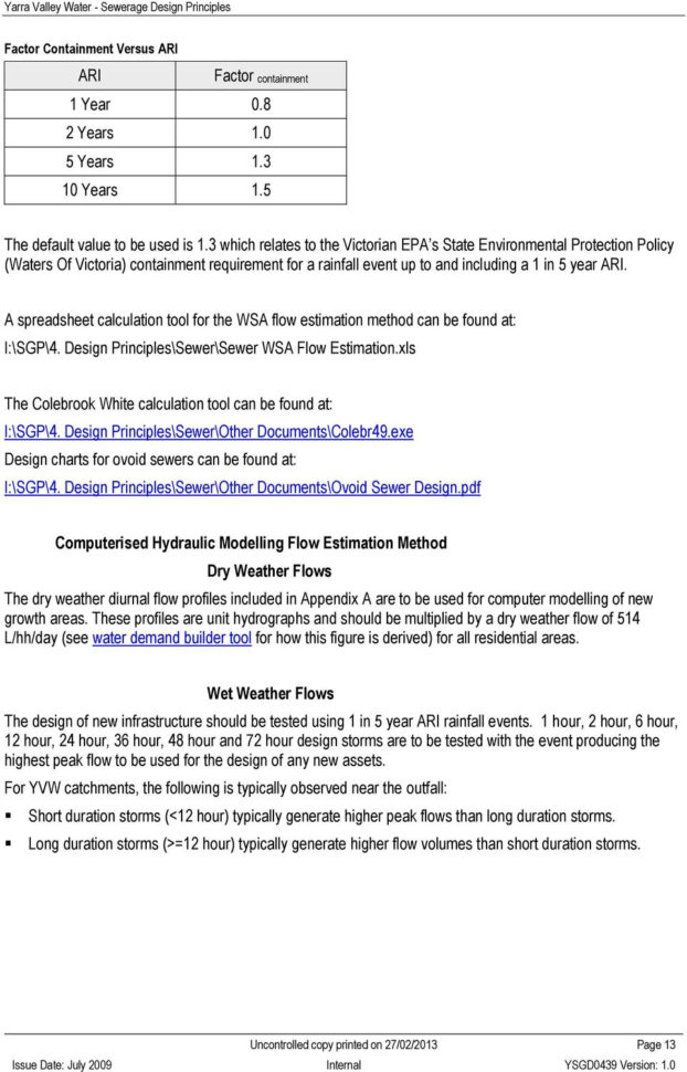 Sanitary Sewer Design Spreadsheet For Sewerage Design Principles  Pdf