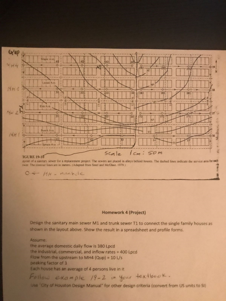 Sanitary Sewer Design Spreadsheet Inside Design The Sanitary Main Sewer M1 And Trunk Sewer   Chegg
