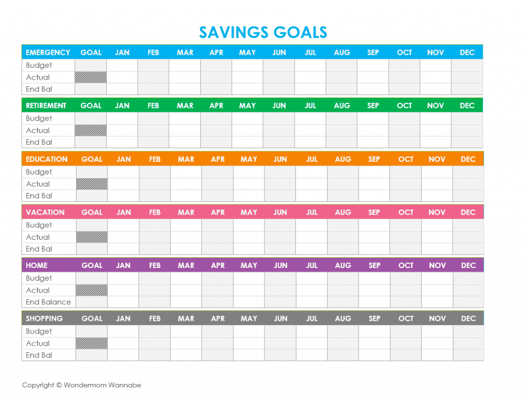 Savings Goal Spreadsheet Inside Free Printable Family Budget Worksheets