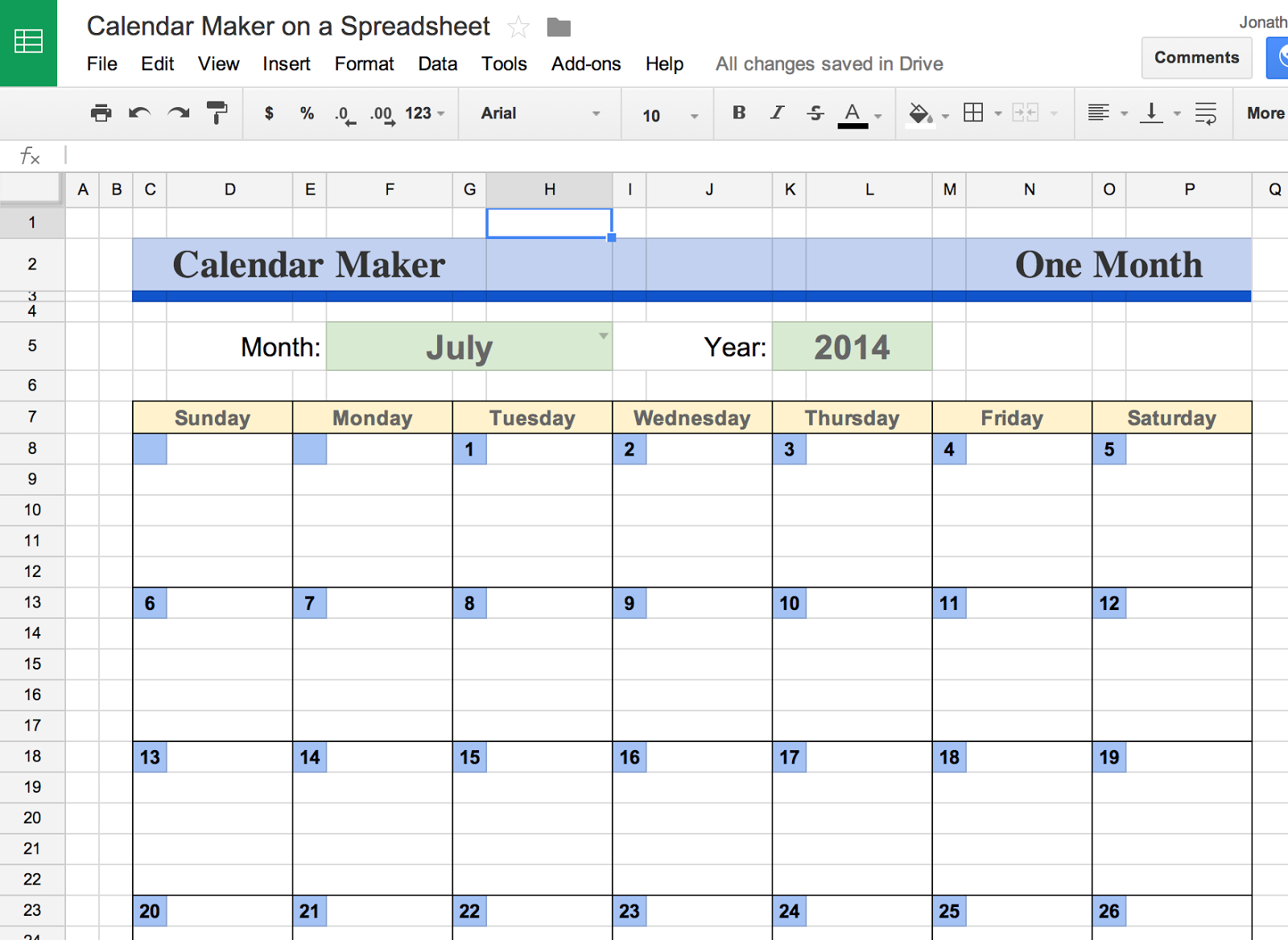 google docs spreadsheet cell size