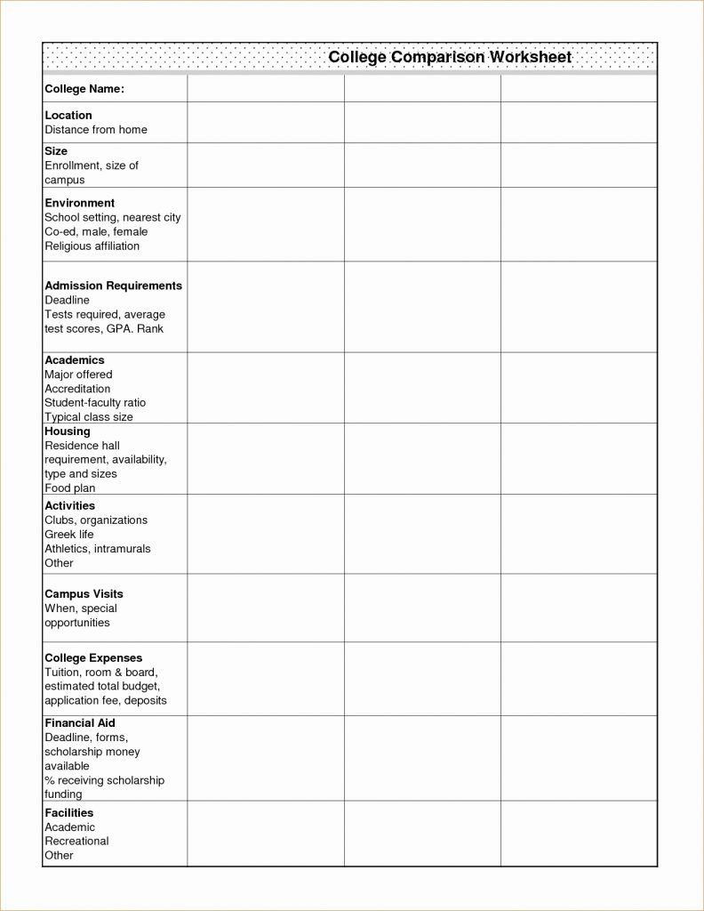 Scholarship Spreadsheet In College Comparison Spreadsheet Templates Excel Cost Sample
