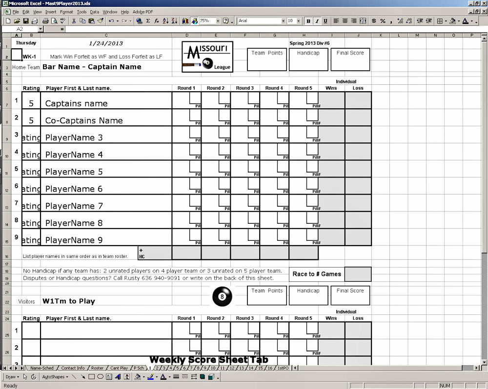 Score Spreadsheet Db excel