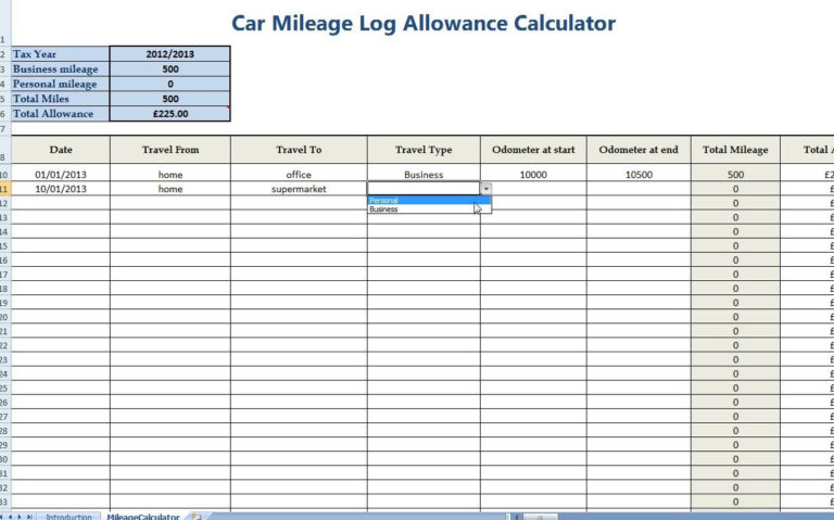 Self Assessment Tax Return Spreadsheet Template with regard to Mileage ...