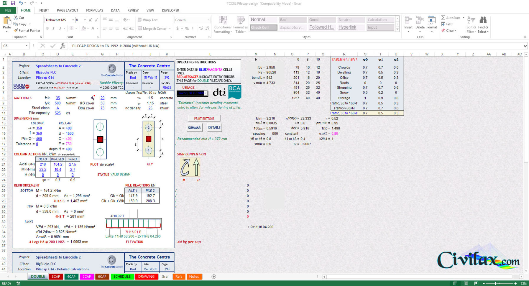 Sheet Pile Design Spreadsheet For Pile Cap Design Spreadsheets To Eurocode 2 En 19921: 2004  Civil