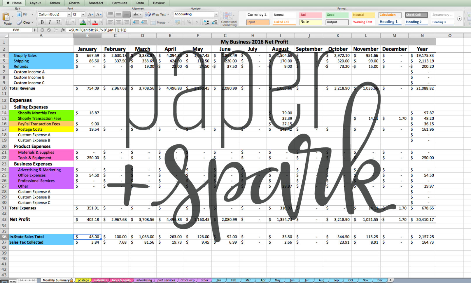 Shopify Spreadsheet With Regard To The Shopify Seller Spreadsheet  Paper + Spark