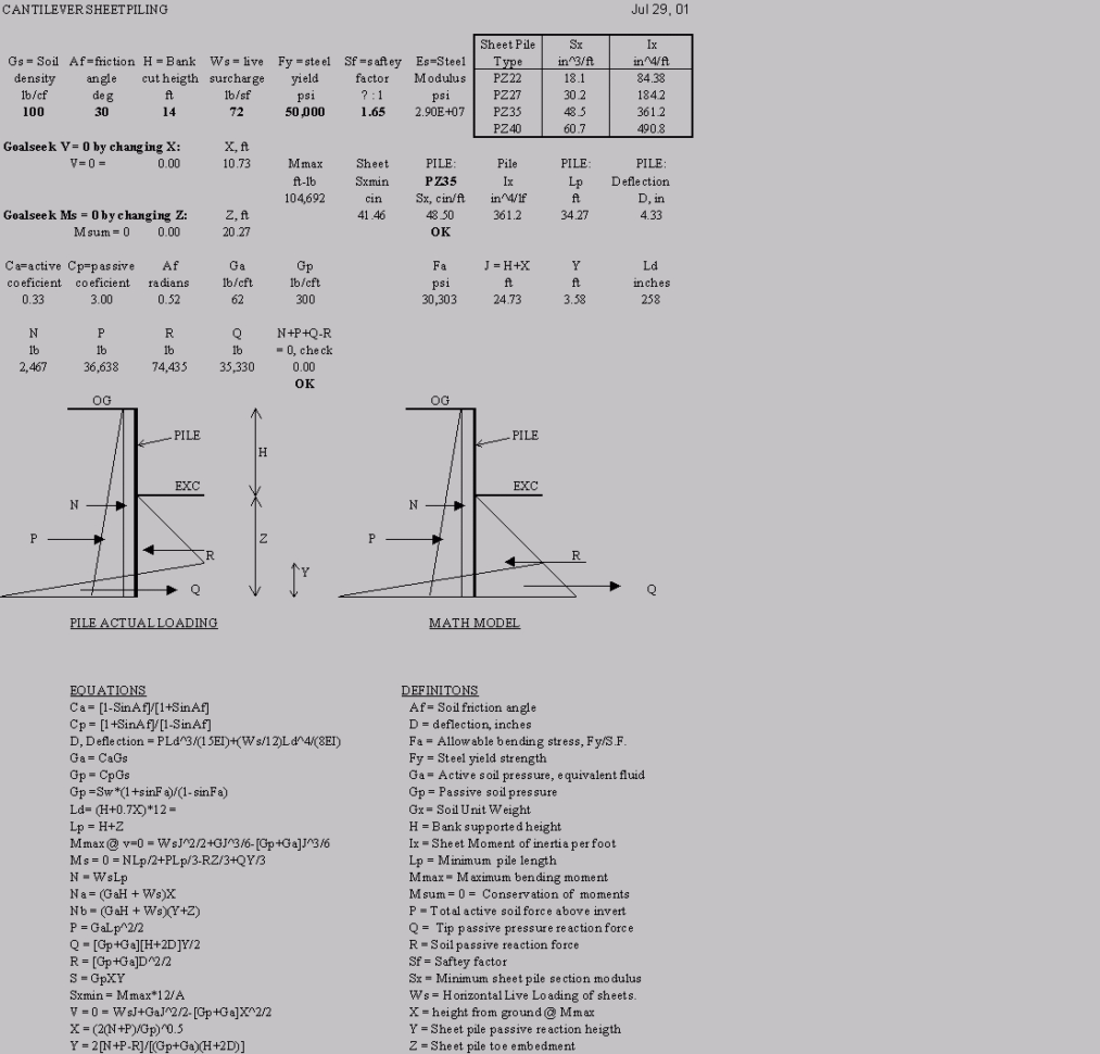 Shoring Design Spreadsheet For Engineering Design Using Excel Worksheet