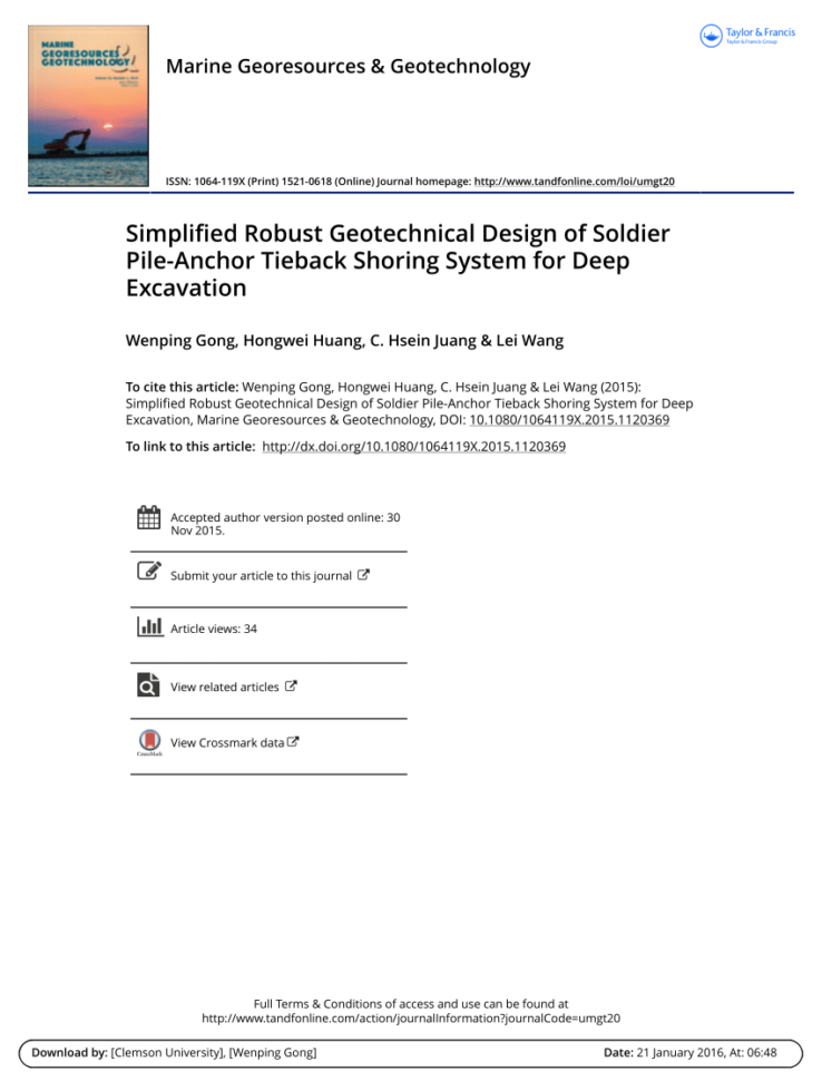 Shoring Design Spreadsheet Regarding Pdf Simplified Robust Geotechnical Design Of Soldier Pileanchor