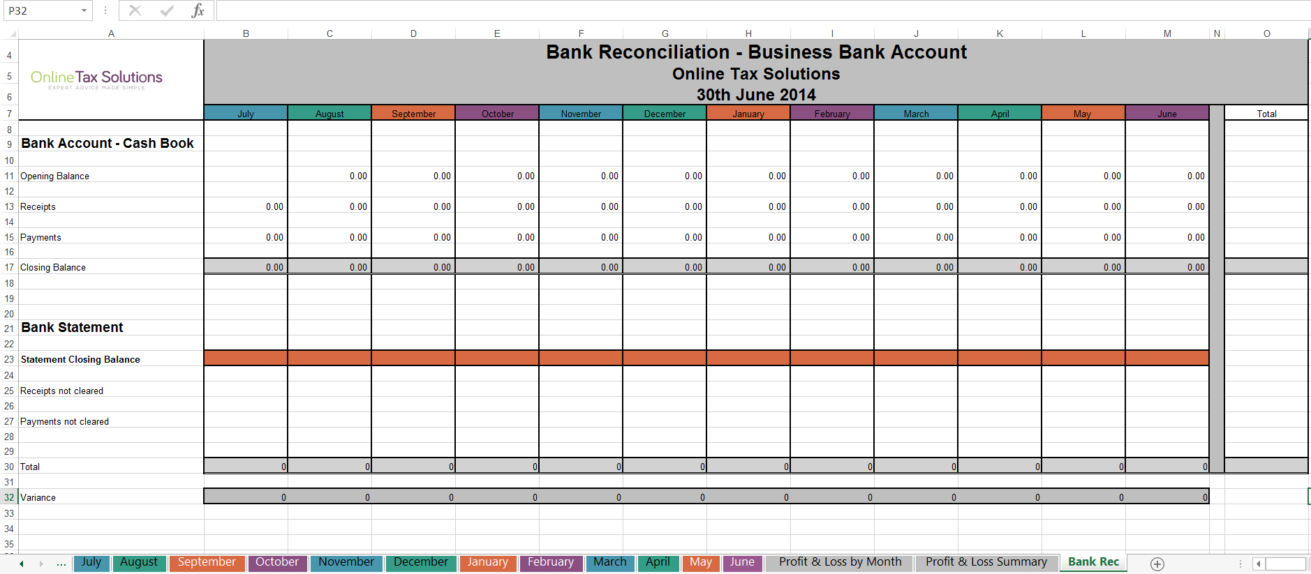 Simple Cash Book Spreadsheet in Free Cashbook Online Tax Solutions