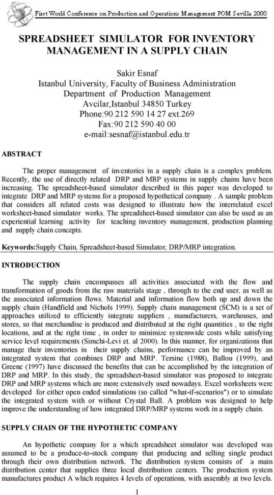 Simple Mrp Excel Spreadsheet With Regard To Spreadsheet Simulator For Inventory Management In A Supply Chain Pdf Simple Mrp Excel Spreadsheet With Regard To Spreadsheet Simulator For Inventory Management In A Supply Chain Pdf