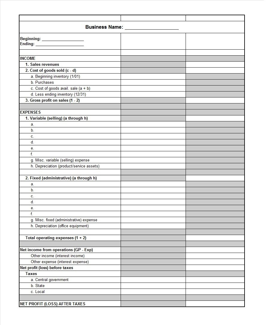 Simple Profit Loss Spreadsheet Intended For 35 Profit And Loss Statement Templates Forms Db